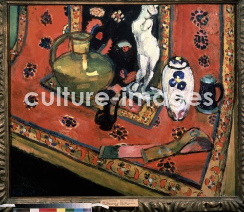 Henri Matisse, Statuette und Vasen auf einem orientalischen Teppich