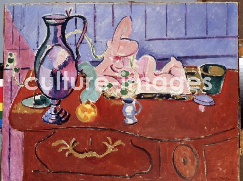 Henri Matisse, Rosafarbene Statuette und Kanne auf roter Kommode, Matisse, Henri (1869-1954)