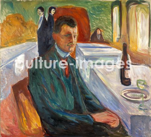 Edvard Munch, Selbstbildnis mit Weinflasche