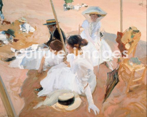 Joaquín Sorolla y Bastida, Unter der Markise am Strand in Zarautz