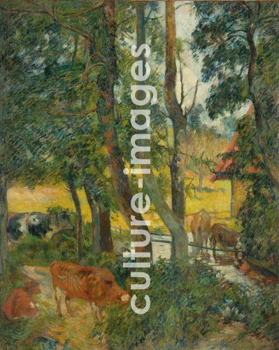 Paul Gauguin, Landschaft in der Normandie (Kühe an der Tränke)