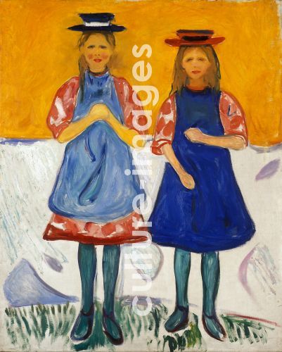 Edvard Munch, Two Little Girls with Blue Aprons